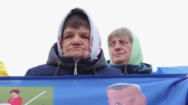 Triste Donna Ucraina Anziana Una Manifestazione Pubblica Kiev Marzo 2024 — Video Stock