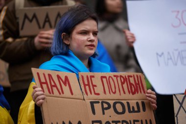 Genç Ukraynalı vatanseverin elinde askeri havacılığı artırma amaçlı bir gösteride 