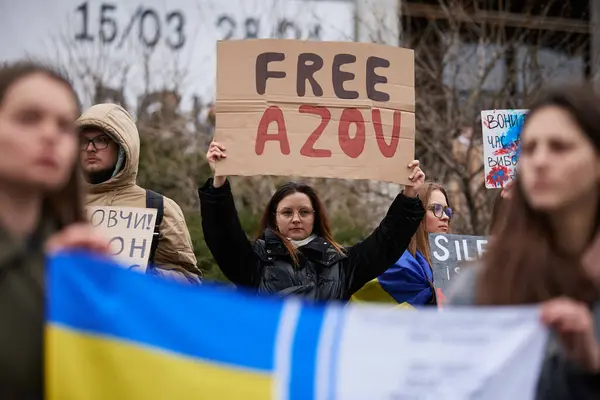Ukrainian Woman Shows Banner Free Azov Public Rally Immediate Release Royalty Free Stock Images