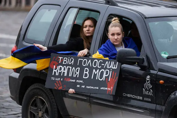 Ukrainian Activist Shows Banner Your Voice Drop Sea Azov Sea Stock Photo