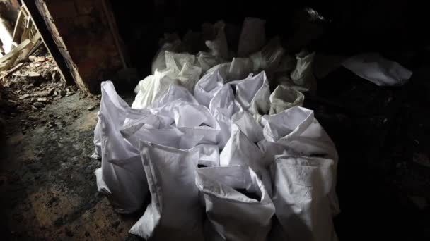 Trash Bags Rubble Rubbish Collected Russian Airstrike Civil Ukrainian House — Stock Video
