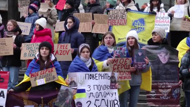 Multitud Ucranianos Una Manifestación Pública Pueblo Ucraniano Exige Liberación Inmediata Videoclip