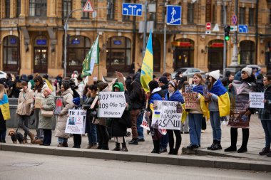Kyiv 'de bayrakları ve sancakları olan Ukraynalı aktivist grubu - 4 Şubat 2024