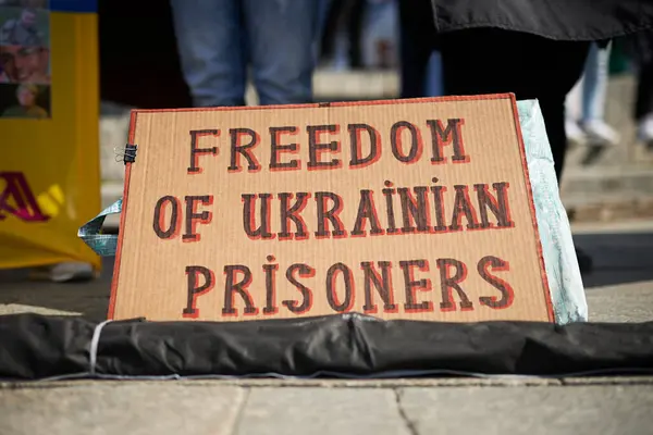 Tegn Frihed Ukrainske Fanger Offentlig Protest Mod Russisk Fangenskab Kiev - Stock-foto