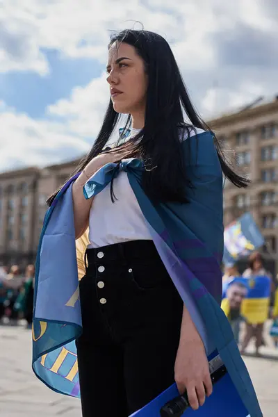 Vatansever Ukraynalı Kadın Nisan 2024 Kyiv Düzenlenen Barışçıl Bir Gösteride Stok Fotoğraf
