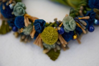 Etnik festival için Ukrayna çelengi. El yapımı Slav dekorasyonu. Kyiv - 25 Ağustos 2024