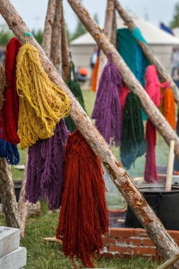 Türk boyalı kumaşı. Etnospor Kultur Festivali 'nde geleneksel el işi. İstanbul - 11 Mayıs 2018