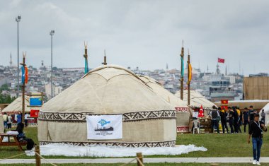 Etnospor Kultur Festivali 'nde Kırım Tatar' ın geleneksel yurt evi. İstanbul - 11 Mayıs 2018