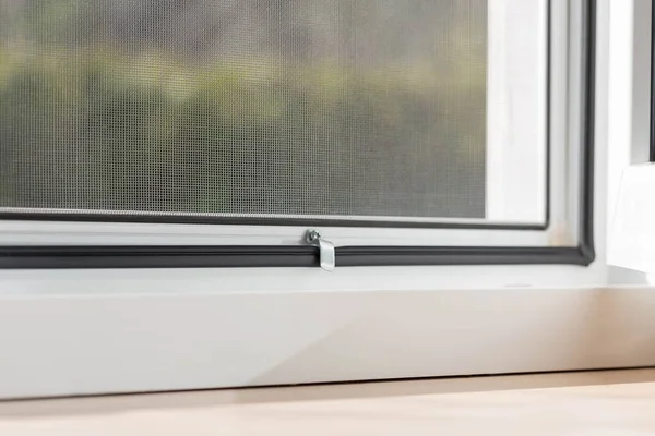 Moskitonetz Fenster Zum Schutz Vor Insekten Aus Nächster Nähe Ein Stockfoto
