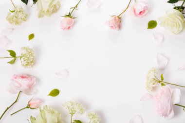 Beyaz arka planda şenlikli çiçek kompozisyonu. Genel Görünüm