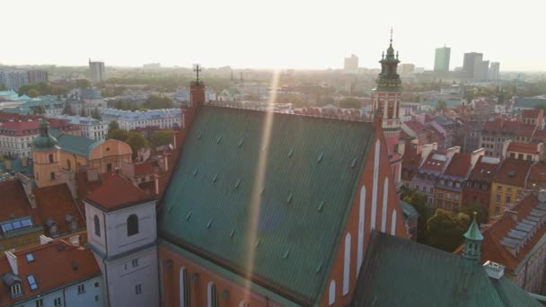 Flygfoto Solnedgång Syn Archcathedral Basilica John Baptist Warszawa Gamla Stan — Stockvideo