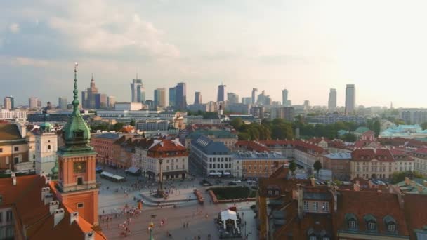 Widok Zachodu Słońca Zamek Królewski Warszawie Zniszczony Podczas Wojny Światowej — Wideo stockowe