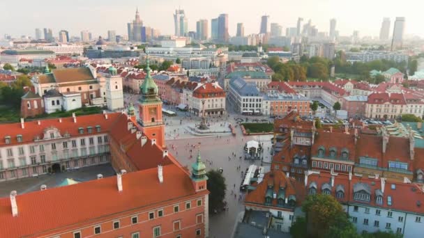 Luftaufnahme Des Sonnenuntergangs Der Warschauer Königsburg Die Während Des Zweiten — Stockvideo