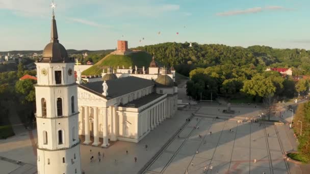 Aerial View Cathedral Square Main Square Vilnius Old Town Key — 图库视频影像