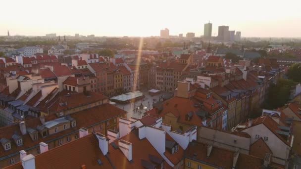 Εναέρια Θέα Ηλιοβασίλεμα Warsaw Παλιά Πόλη Αγορά Place Καρδιά Της — Αρχείο Βίντεο