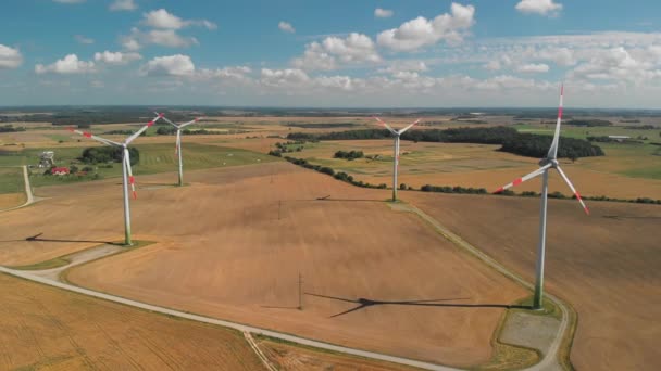 Luchtfoto Van Draaiende Windturbines Die Stroom Opwekken Gelegen Litouwen Prachtige — Stockvideo