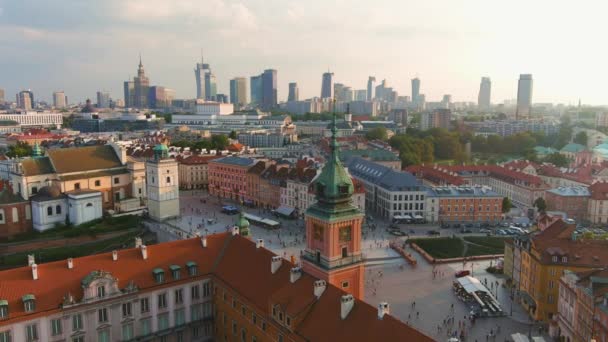 Flygsolnedgången Utsikt Över Warszawa Royal Castle Förstördes Andra Världskriget Och — Stockvideo
