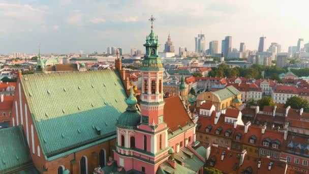 Вид Воздуха Собор Святого Иоанна Крестителя Старом Городе Варшавы Один — стоковое видео