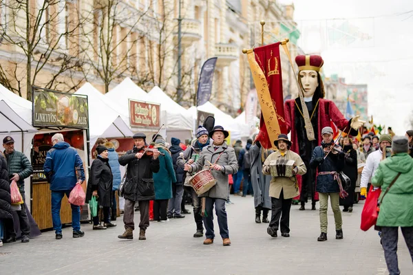Vilnius Lithuania March 2022 Cheerful People Participating Humorous Parade Kaziuko — Photo