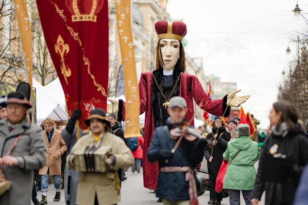 Vilnius Lithuania March 2022 Cheerful People Participating Humorous Parade Kaziuko — Stock Photo, Image