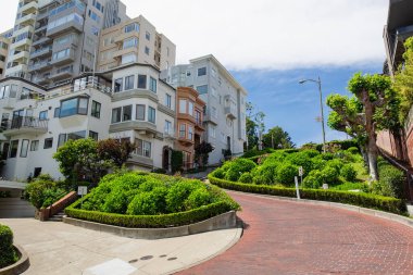 SAN FRANCISCO, USA - APRIL 2016: Famous Lombard street, one of the most famous landmark and the crookedest street in the world. San Francisco, California, USA