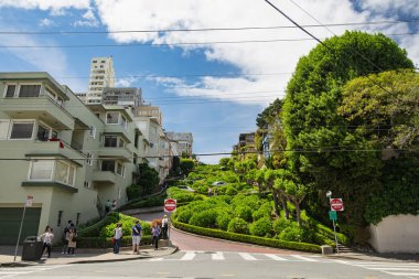 SAN FRANCISCO, USA - APRIL 2016: Famous Lombard street, one of the most famous landmark and the crookedest street in the world. San Francisco, California, USA