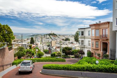 SAN FRANCISCO, USA - APRIL 2016: Famous Lombard street, one of the most famous landmark and the crookedest street in the world. San Francisco, California, USA