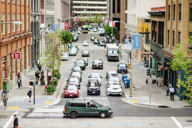 SAN FRANCISCO, USA - APRIL 2016: Downtown city life in a busy street of San Francisco, USA.