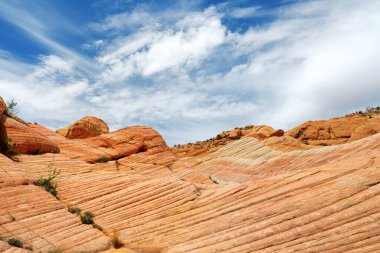 Scenic view of marvelous red and white sandstone formations of Yant Flat in Utah, USA. Exploring the American Southwest.