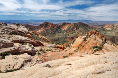 Scenic view of marvelous red and white sandstone formations of Yant Flat in Utah, USA. Exploring the American Southwest.