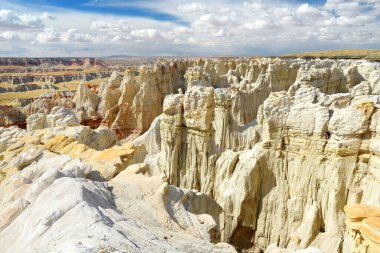 Stunning view of white striped sandstone hoodoos in Coal Mine Canyon near Tuba city, Arizona, USA. Exploring the American Southwest.