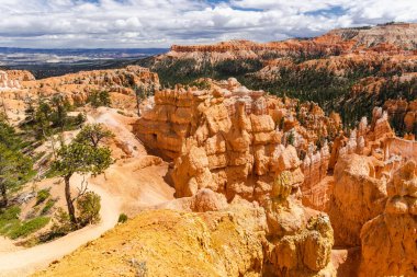Scenic view of stunning red sandstone hoodoos in Bryce Canyon National Park in Utah, USA. Exploring the American Southwest.