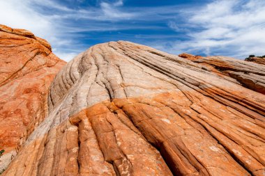 Scenic view of marvelous red and white sandstone formations of Yant Flat in Utah, USA. Exploring the American Southwest.