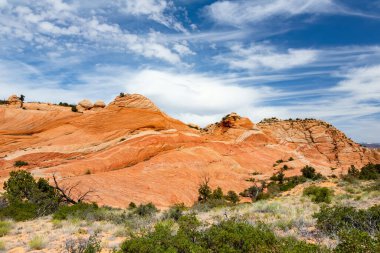 Scenic view of marvelous red and white sandstone formations of Yant Flat in Utah, USA. Exploring the American Southwest.