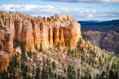 Scenic view of stunning red sandstone hoodoos in Bryce Canyon National Park in Utah, USA. Exploring the American Southwest.
