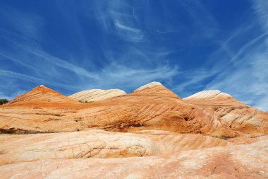 Scenic view of marvelous red and white sandstone formations of Yant Flat in Utah, USA. Exploring the American Southwest.