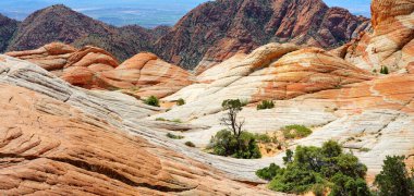 Scenic view of marvelous red and white sandstone formations of Yant Flat in Utah, USA. Exploring the American Southwest.
