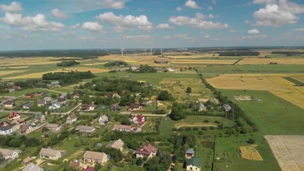 Légi Kilátás Forgó Szélturbinák Villamosenergia Termelő Található Litvániában Gyönyörű Nyári — Stock videók