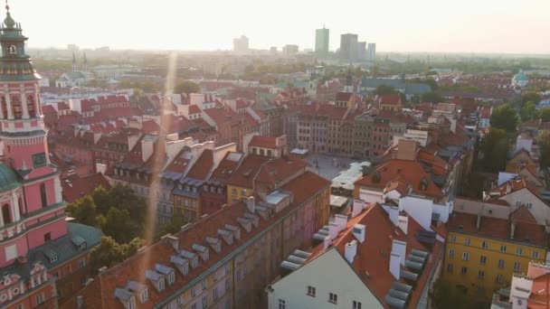Aerial Sunset View Warsaws Old Town Which Completely Destroyed World — Wideo stockowe