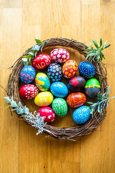 Coloridos Huevos Pascua Pintados Mano Casa Uso Colorante Alimentos Para — Foto de Stock