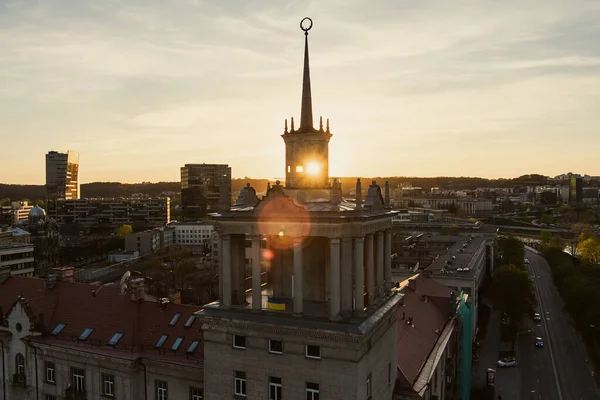 Beau Panorama Ville Vilnius Début Printemps Vue Aérienne Lever Soleil — Photo