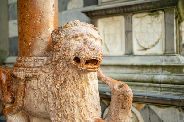 Leões Pedra Nas Ruas Medievais Cidade Bérgamo Nordeste Milão Vista — Fotografia de Stock