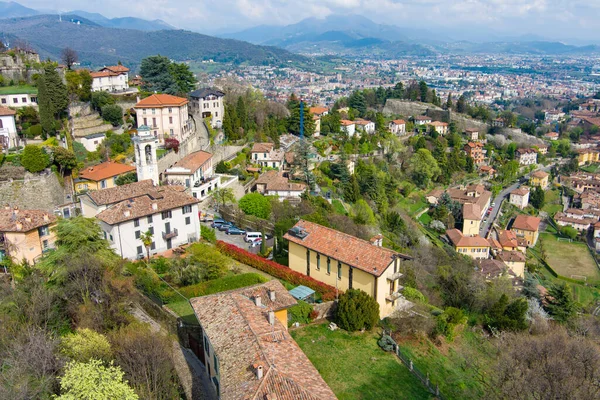 Scenic Aerial View Bergamo City Northeast Milan Flying Citta Alta — Stock Photo, Image
