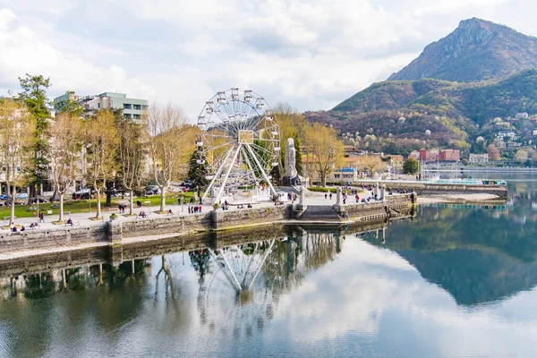Sunny Aerial Cityscape Lecco Town Spring Day Picturesque Waterfront Lecco — Stock Photo, Image