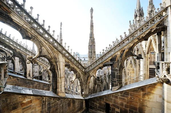 Podrobnosti Milánské Katedrále Nebo Duomo Střecha Katedrále Náměstí Nebo Piazza — Stock fotografie