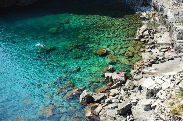 Skalista Plaża Manarola Jedna Pięciu Stuletnich Wiosek Cinque Terre Położona — Zdjęcie stockowe