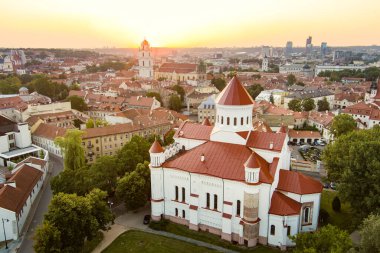 Aerial view of Vilnius Old Town, one of the largest surviving medieval old towns in Northern Europe. Summer landscape of UNESCO-inscribed Old Town of Vilnius, Lithuania