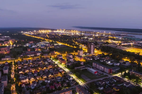 Vue Aérienne Panoramique Vieille Ville Klaipeda Lituanie Lumière Soir Violette — Photo