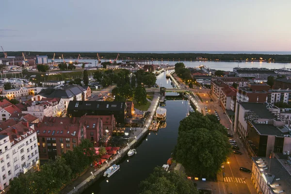Szenische Luftaufnahme Der Altstadt Von Klaipeda Litauen Abendlicht Hafengebiet Von — Stockfoto