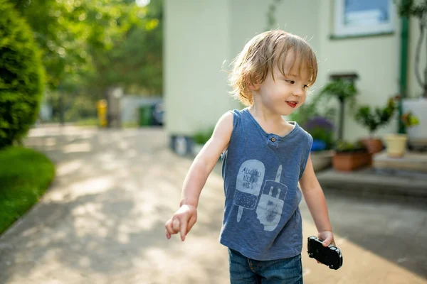 晴れた夏の日に屋外で楽しんでいる愛らしい幼児の少年 子供は自然を探索する 小さな子供のための夏の活動 — ストック写真